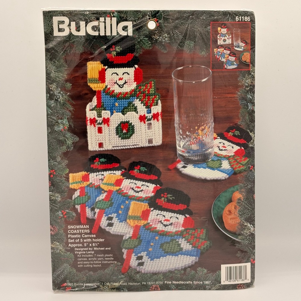 Bucilla Snowman Coasters Kit Unisex OS Multicolor New Vintage 61186 Canvas